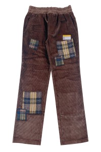 訂做啡色燈芯絨長褲  個人設計格仔絨布斜褲  斜褲供應商 美國 英格蘭格紋 拼布 100%cotton H285